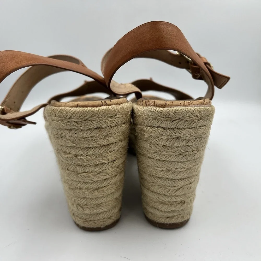 Sam Edelman Maura Espadrille Wedge Sandals Tan Brown Leather Size 9.5 M